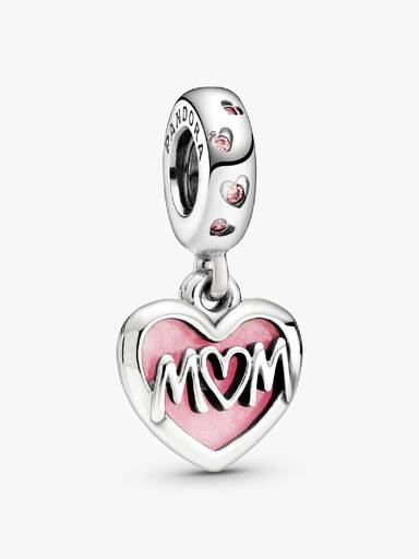 Mum sterling silver dangle with fancy fairy tale pink cubic zirconia and shaded pink enamel