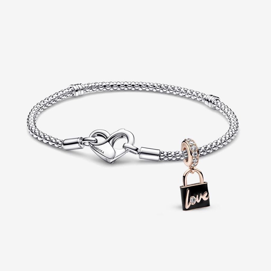 Love Padlock Dangle Charm and Studded Chain Bracelet Set image number 0