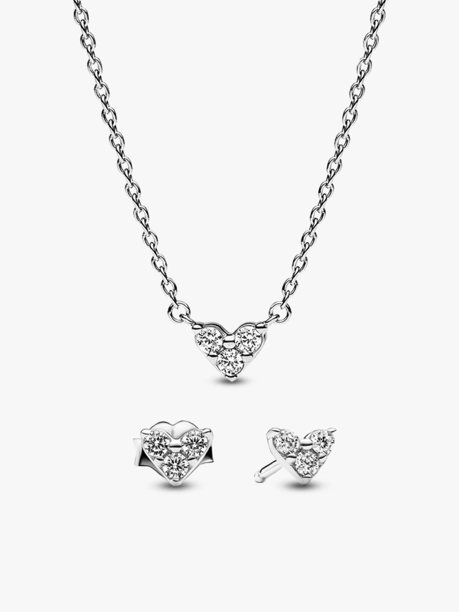 Triple Stone Heart Necklace and Earrings Set