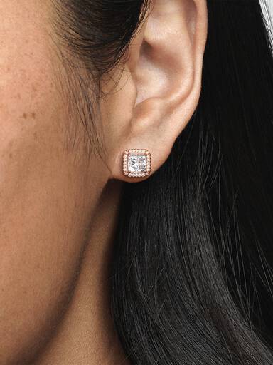 Square Sparkle Halo Stud Earrings