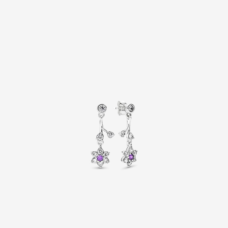 SALE - Forget me not silver earrings with purple and clear cubic zirconia image number 0