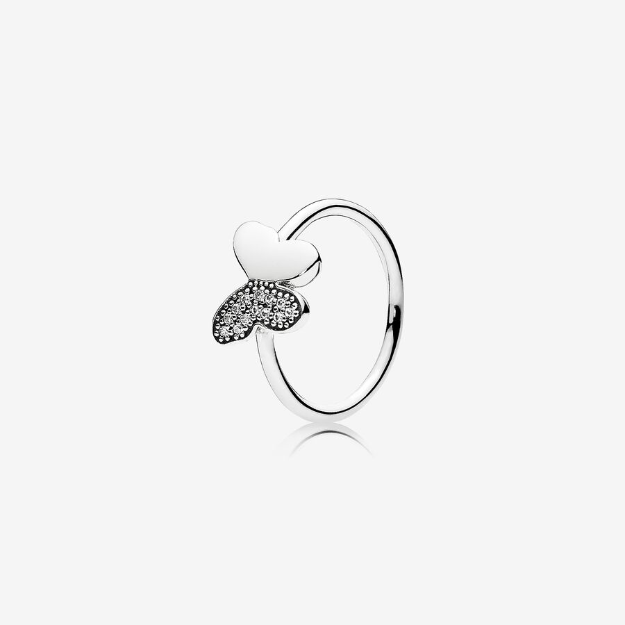 SALE - Butterfly silver ring with clear cubic zirconia image number 0