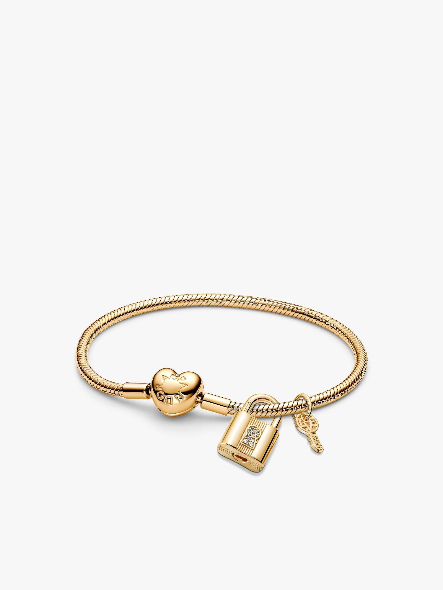 Padlock & Key Heart Clasp Snake Chain Bracelet Set