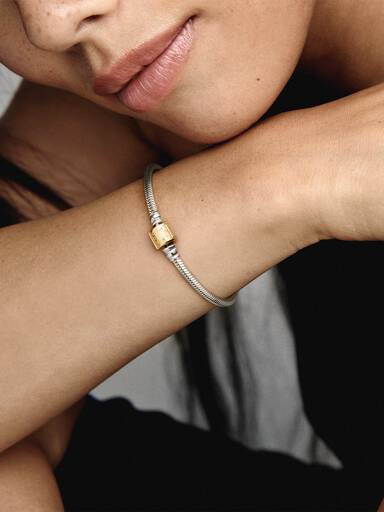 Pandora Moments Two-tone Barrel Clasp Snake Chain Bracelet