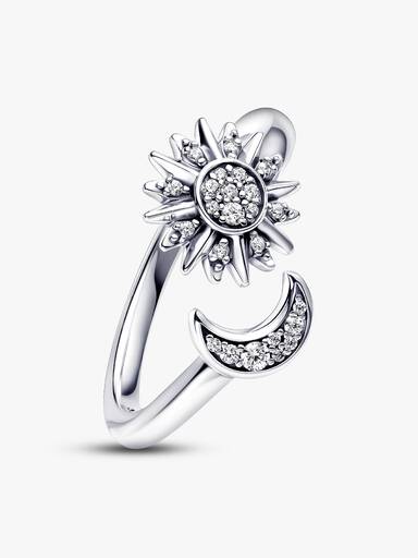 Sparkling Sun & Crescent Moon Open Ring