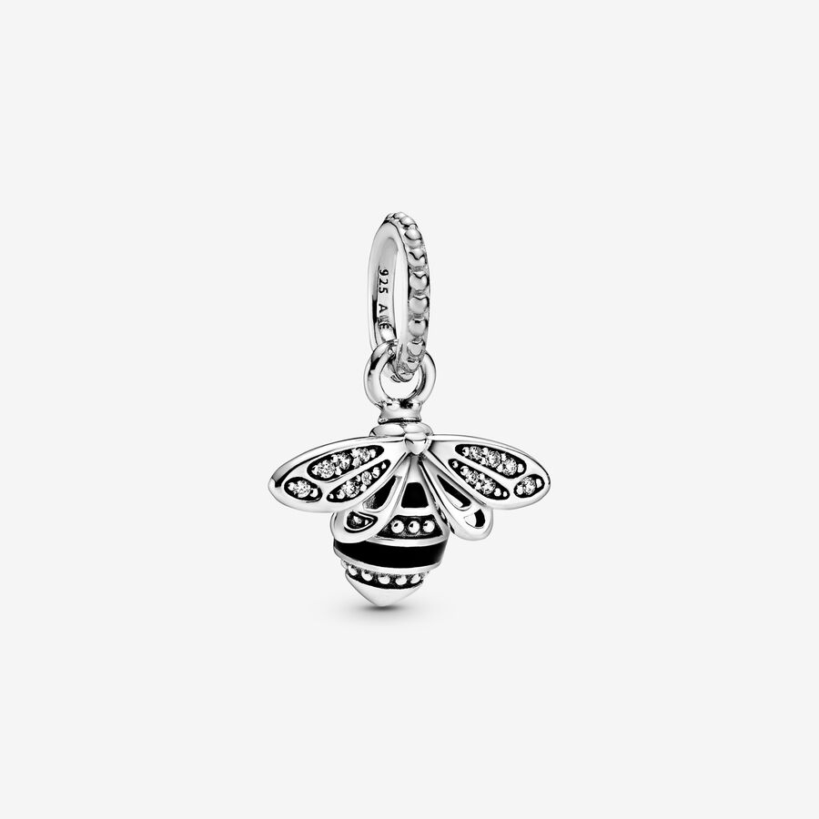 Bee sterling silver pendant with clear cubic zirconia and black enamel image number 0