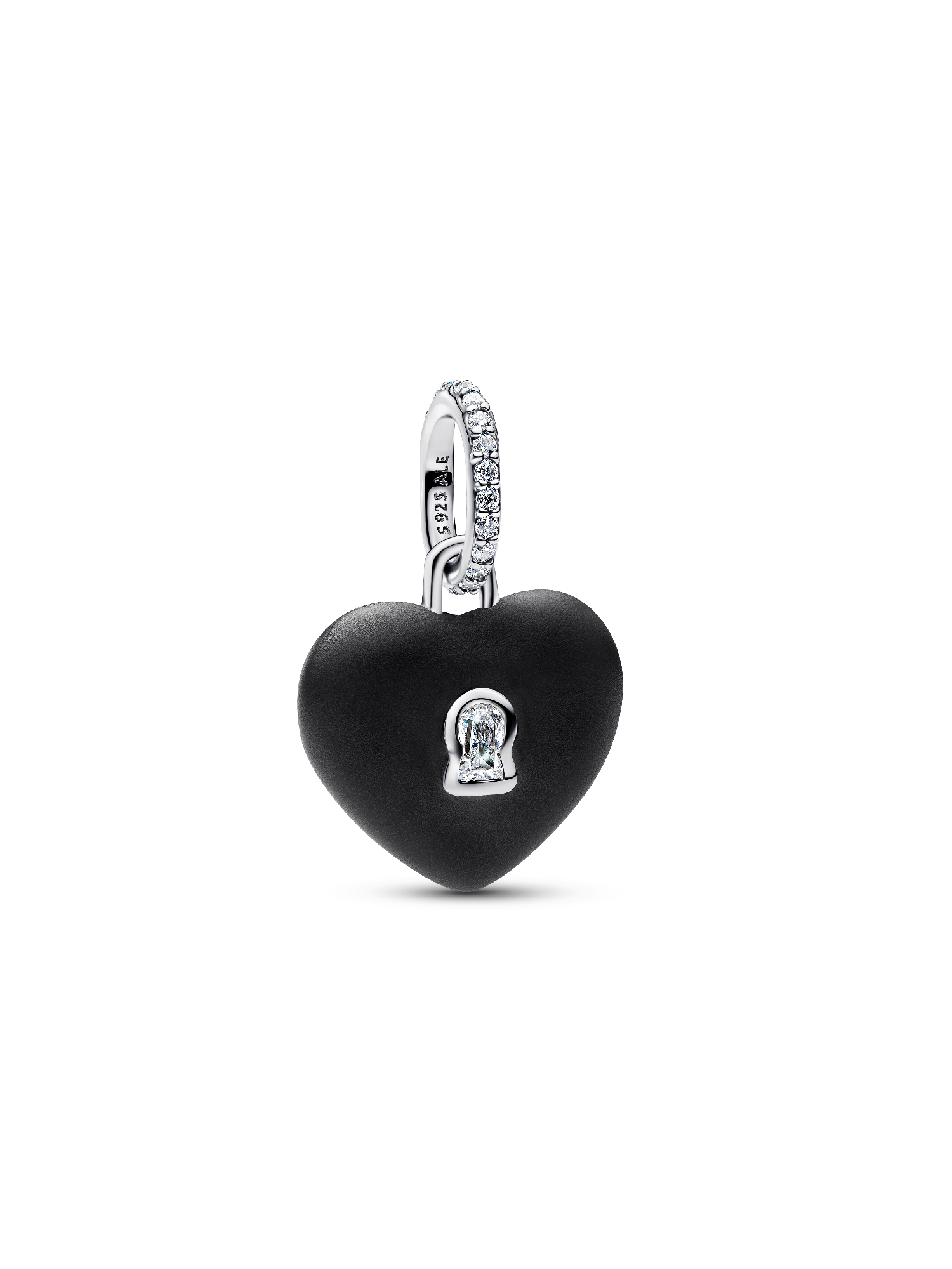 Matte Black Ceramic Heart Padlock Dangle Charm
