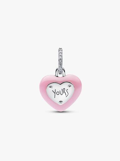 Pink Ceramic Heart Padlock Dangle Charm