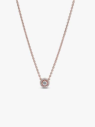 Round Pavé Halo Pendant Necklace