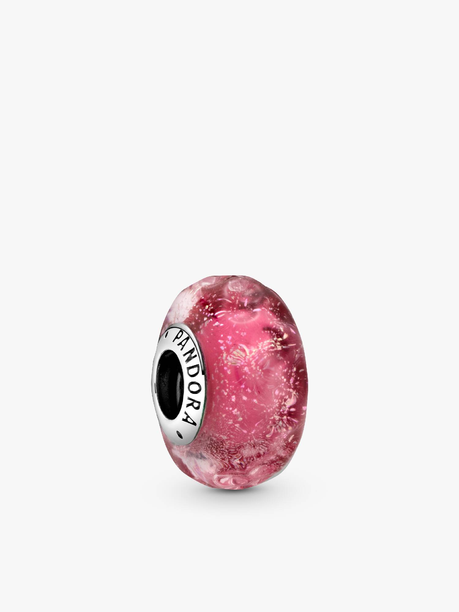 Wavy sterling silver charm with iridescent and pink Murano glass