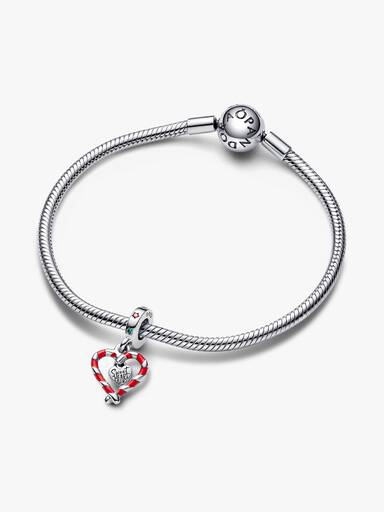 Double Candy Cane Heart Christmas Dangle Charm