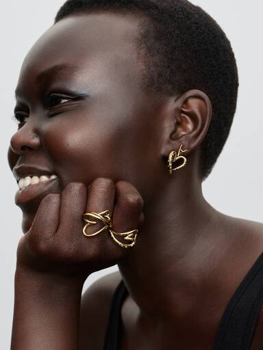 Organically Shaped Stone-Set Heart Hoop Earrings