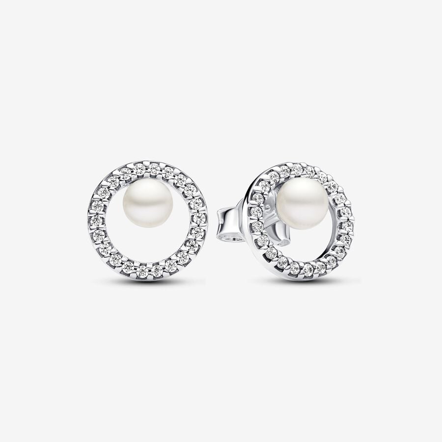 Treated Freshwater Cultured Pearl & Pavé Halo Stud Earrings image number 0
