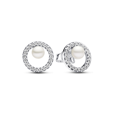 淡水養殖珍珠配寶石光環針式耳環