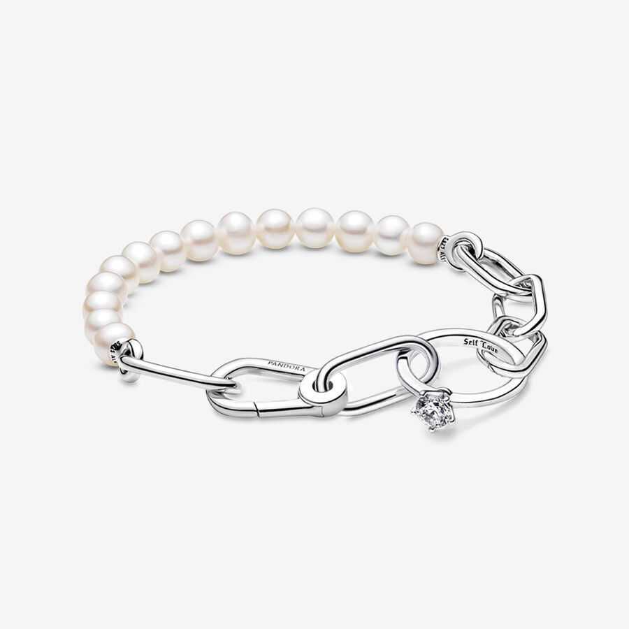 Pandora ME Marry Me Double Link and Treated Freshwater Cultured Pearl Bracelet Set image number 0