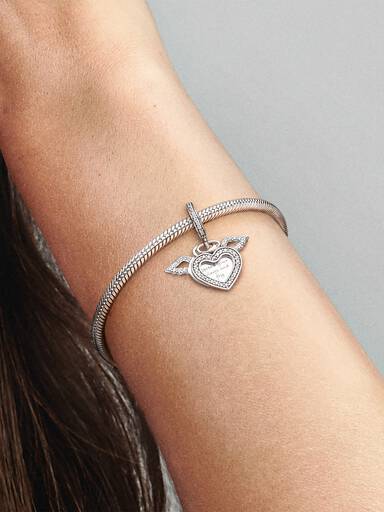 Heart and Angel Wings Dangle Charm