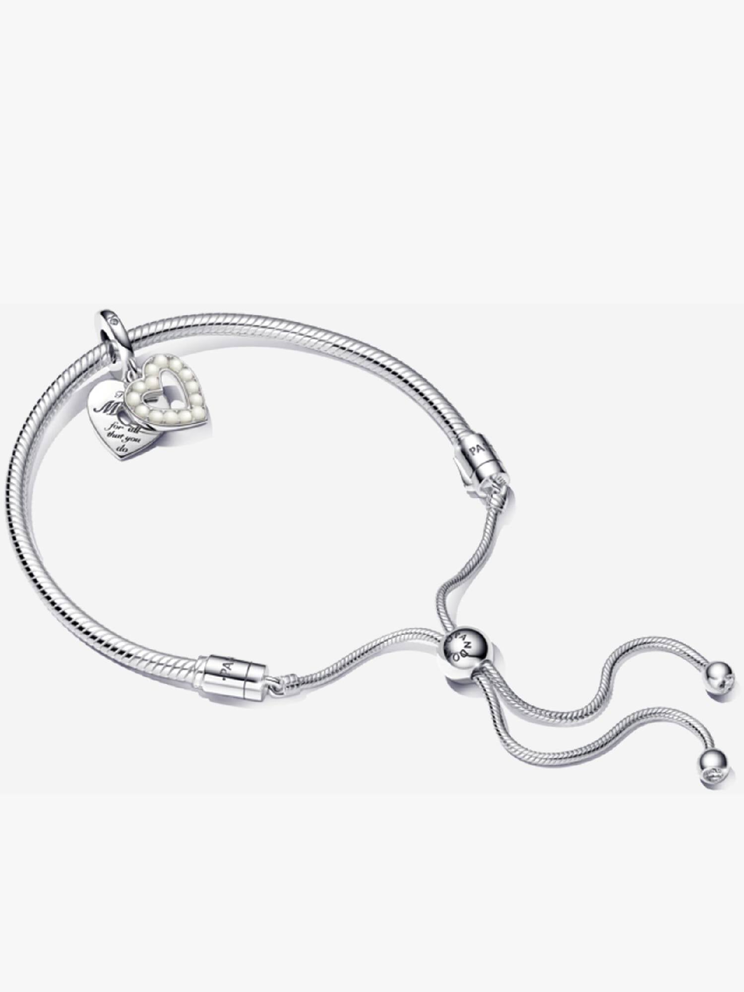 Pearlescent White Heart Double Dangle Charm and Bracelet Set