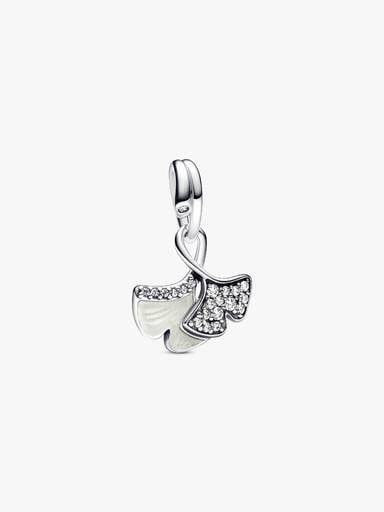 Double Gingko Leaves Sparkling Dangle Charm