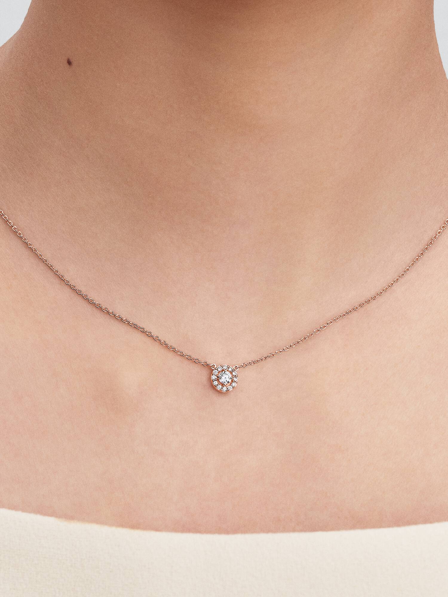 Round Pavé Halo Pendant Necklace