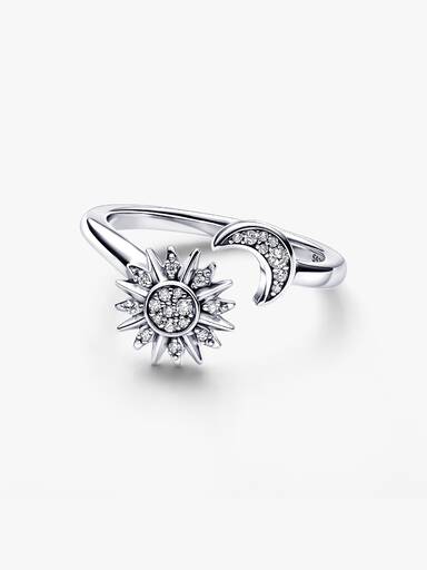 Sparkling Sun & Crescent Moon Open Ring