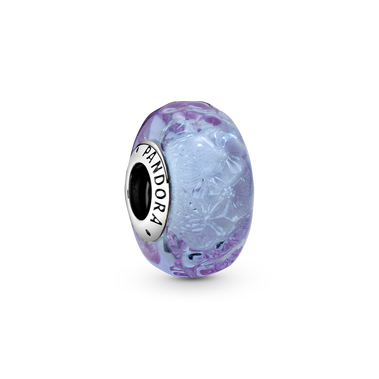 Wavy sterling silver charm with iridescent and lavender Murano glass