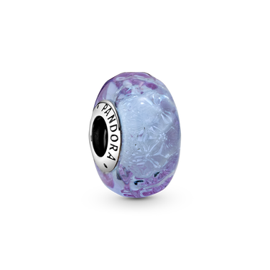 Wavy sterling silver charm with iridescent and lavender Murano glass
