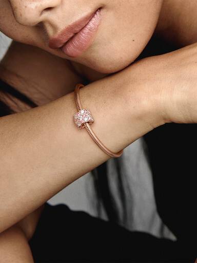 14k Rose gold-plated charm with clear and fancy fairy tale pink cubic zirconia