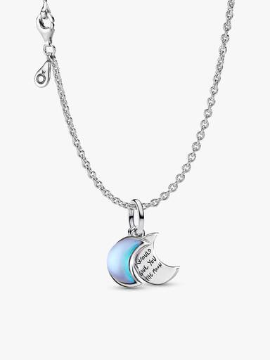 Crescent Moon Double Dangle Charm and Necklace Set