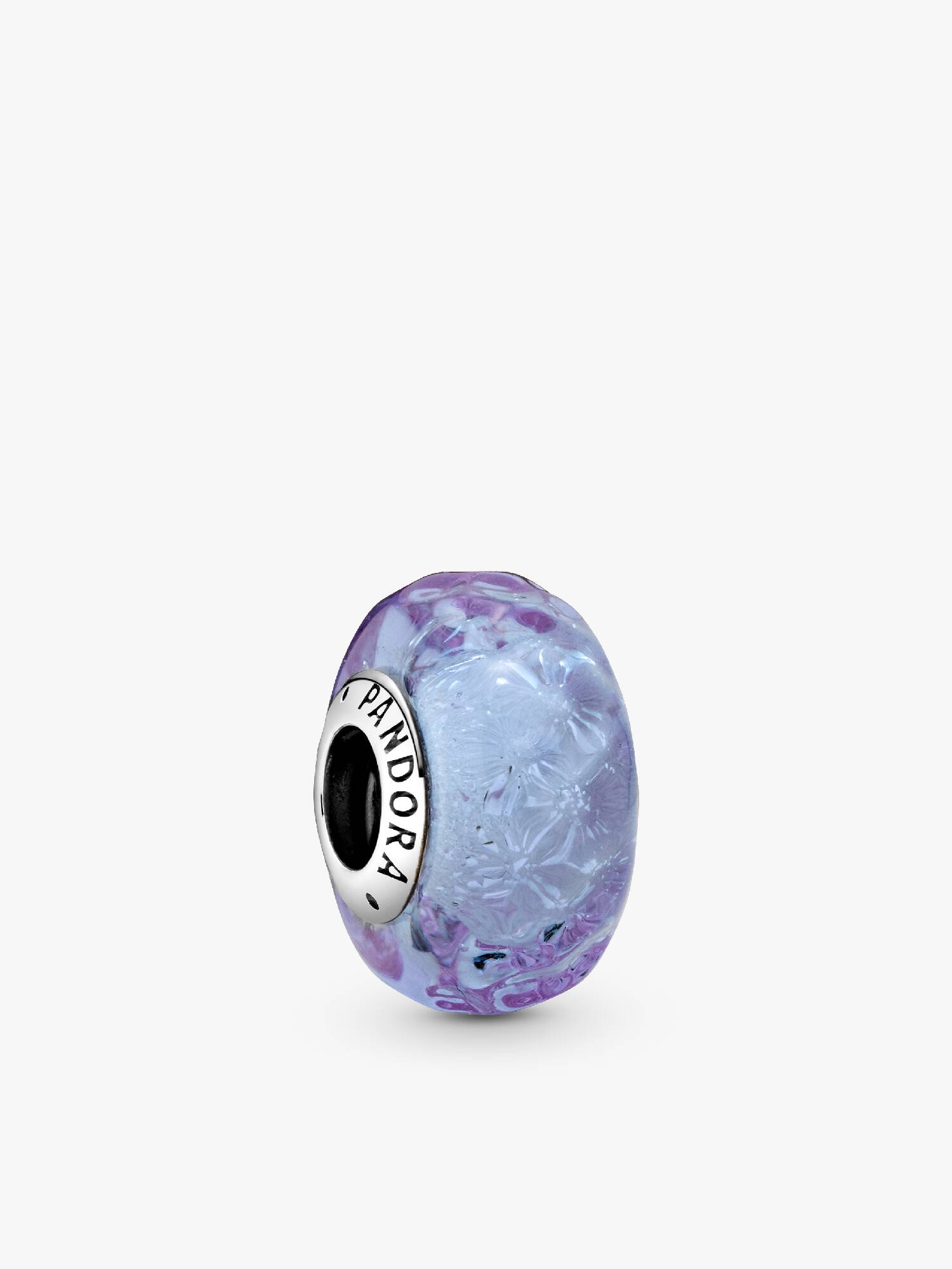 Wavy sterling silver charm with iridescent and lavender Murano glass