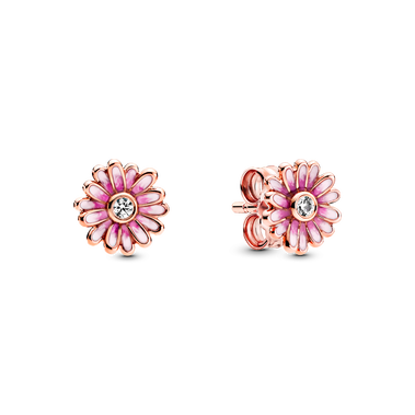 Daisy 14k rose gold-plated stud earrings with clear cubic zirconia and shaded pink enamel
