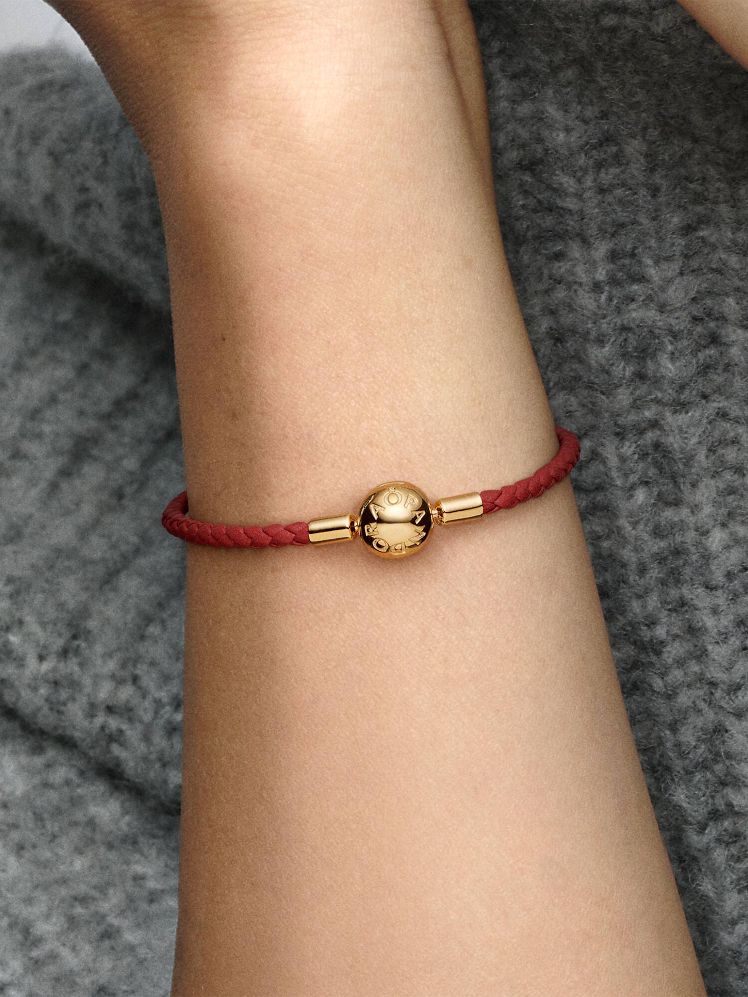 Pandora Moments Red Woven Leather Bracelet