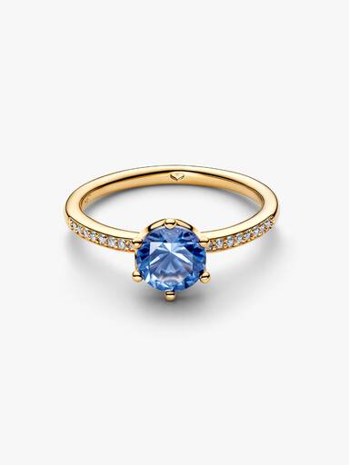 Blue Sparkling Crown Solitaire Ring