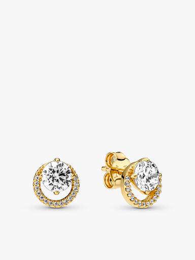 Round Halo 14K Gold-Plated Jewelry Set