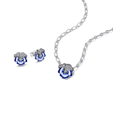 Blue Pansy Jewelry Set