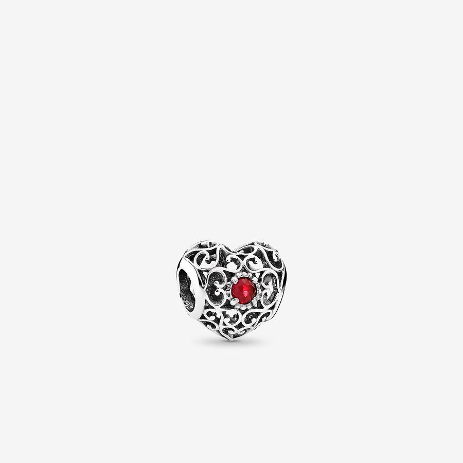 SALE - July silver heart charm with synthetic ruby image number 0