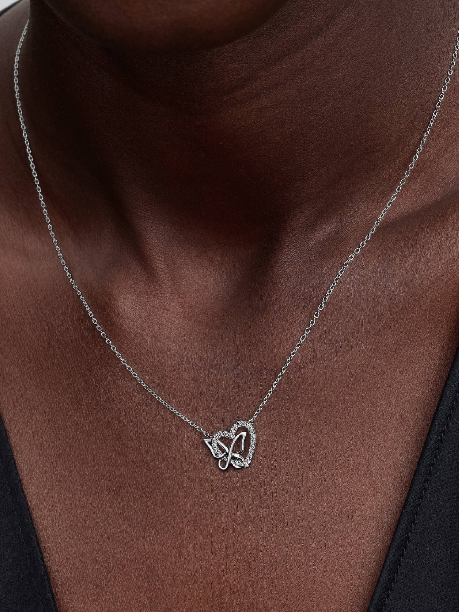 Entwined Heart & Butterfly Pendant Necklace 