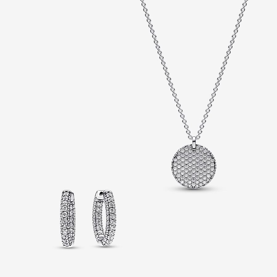 Pandora Timeless Pavé Round Pendant Necklace and Earrings Set image number 0