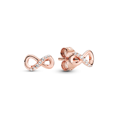 Infinity 14k rose gold-plated stud earrings with clear cubic zirconia