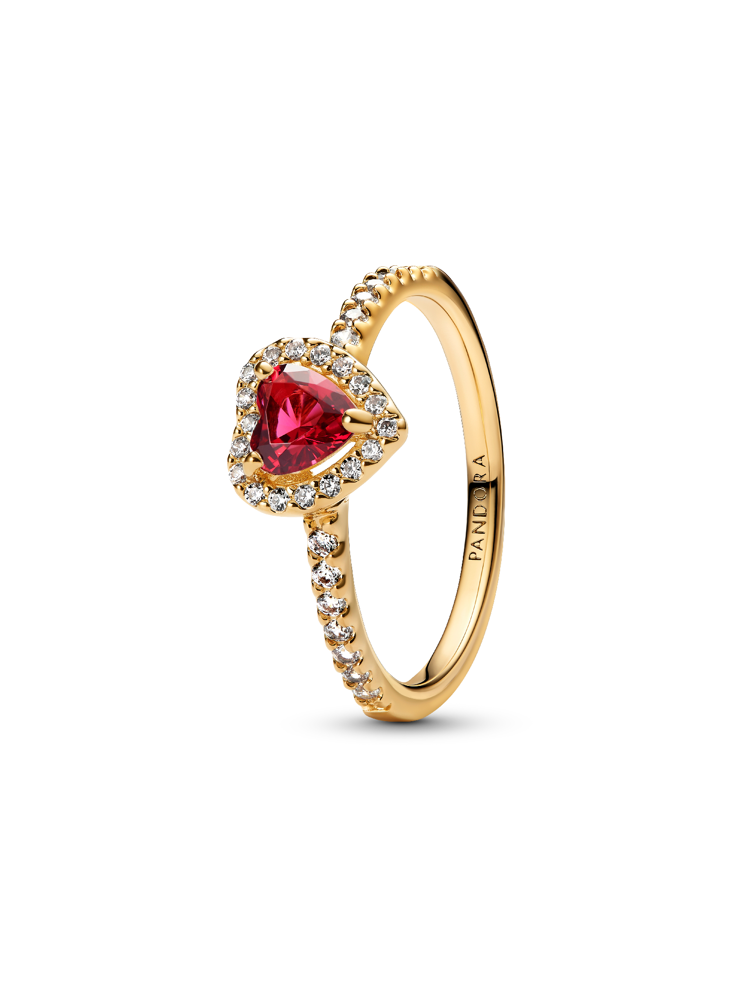 Heart 14k gold-plated ring with cherries jubilee red crystal and clear cubic zirconia