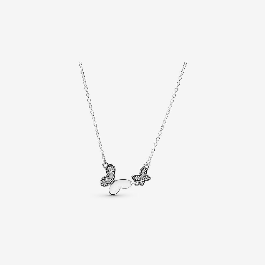 Butterfly silver necklace with clear cubic zirconia image number 0