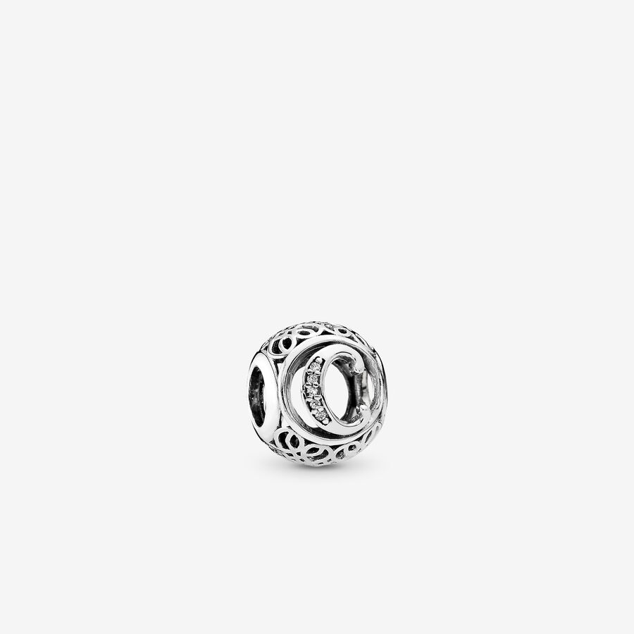 SALE - Letter C silver charm with clear cubic zirconia image number 0
