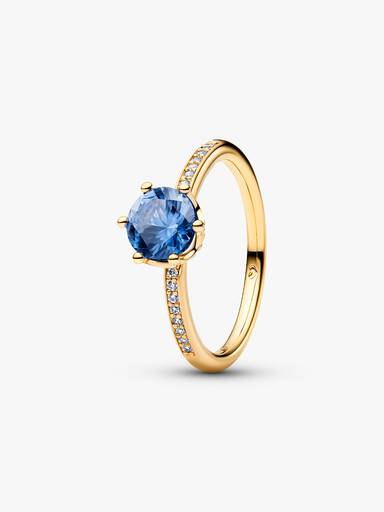 Blue Sparkling Crown Solitaire Ring