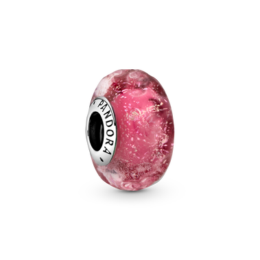 Wavy sterling silver charm with iridescent and pink Murano glass