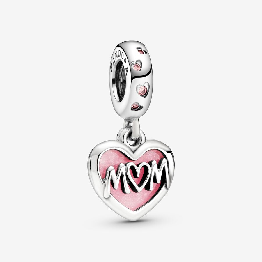 Mum sterling silver dangle with fancy fairy tale pink cubic zirconia and shaded pink enamel image number 0