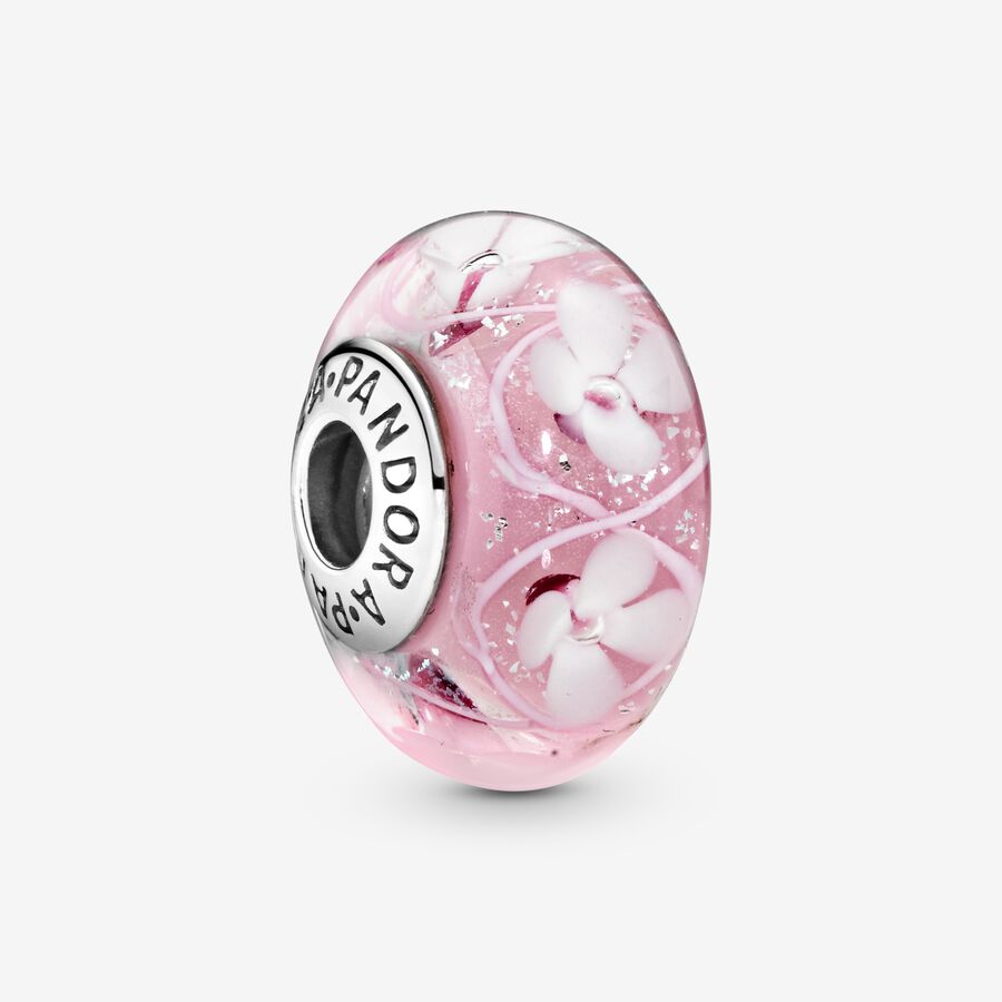 Pink Flower Murano Glass Charm image number 0