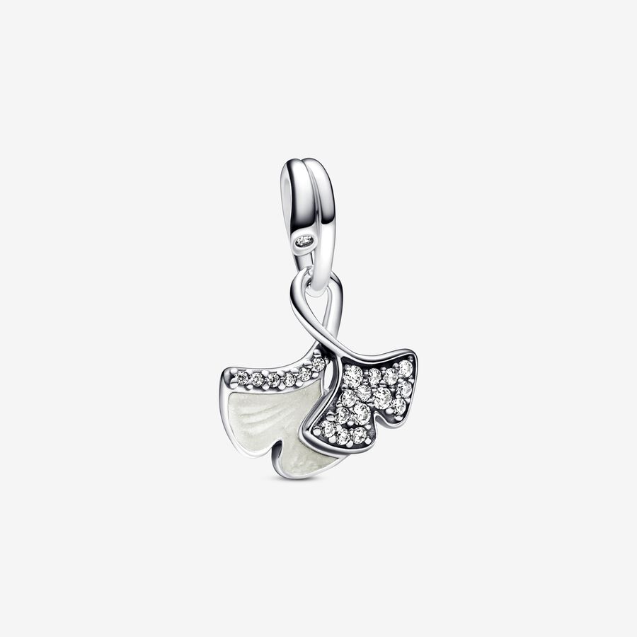 Double Gingko Leaves Sparkling Dangle Charm image number 0
