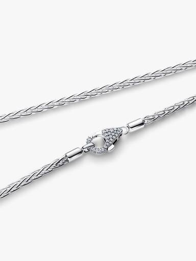 Pavé Clasp Foxtail Chain Charm Necklace