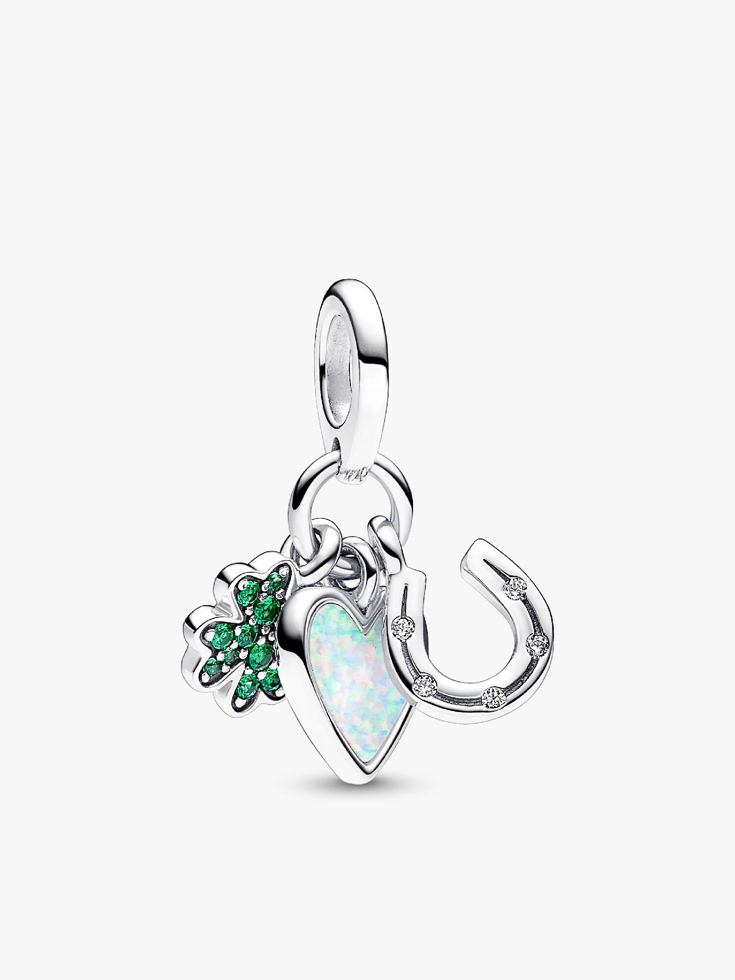 Four Leaf Clover, Heart and Horseshoe Triple Dangle Charm