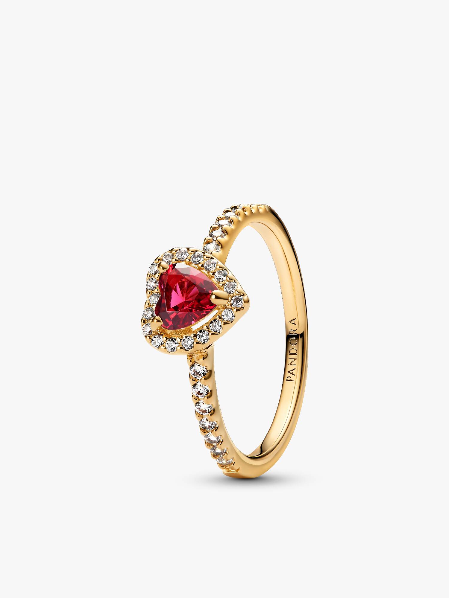 Heart 14k gold-plated ring with cherries jubilee red crystal and clear cubic zirconia