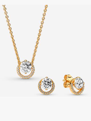 Round Halo 14K Gold-Plated Jewelry Set